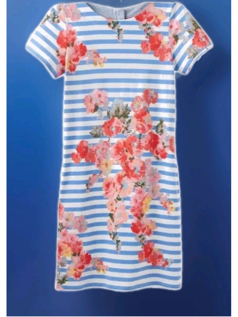 JOULES-Riviera Pink Floral Blue Striped Shift-Ottie-Cruise Resort Fun Dress Sz 8